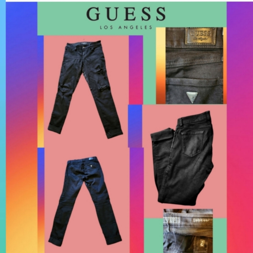 GUES LOS ANGELES BRITTNEY-SKINNY DISTRESSED BOY BLACK JEANS SIZE US  27 X REG - Picture 6 of 6